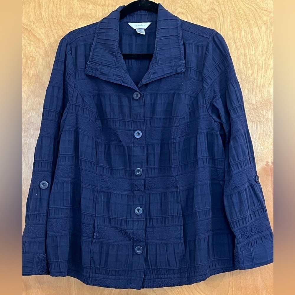 CJ Banks Gauzy Lace Inset Roll Sleeve Blouse Jacket 1X